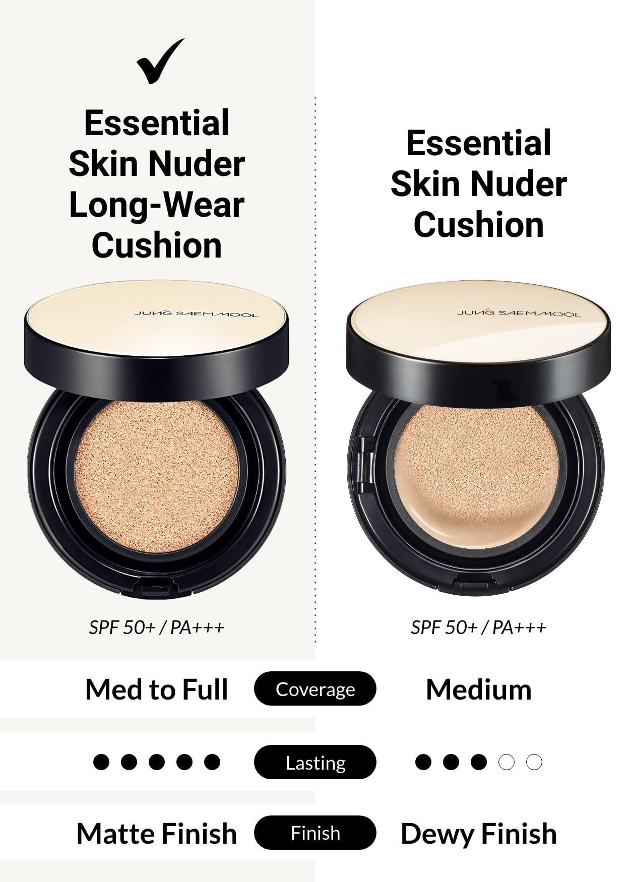 JUNG SAEM MOOL Essential Skin Nuder Longwear Cushion 0.98 Fl Oz, Refill Included, 24H Lasting Korean Cushion Foundation with High Coverage, Semi-Matte Natural Finish (SPF 50, 23 Medium Deep)