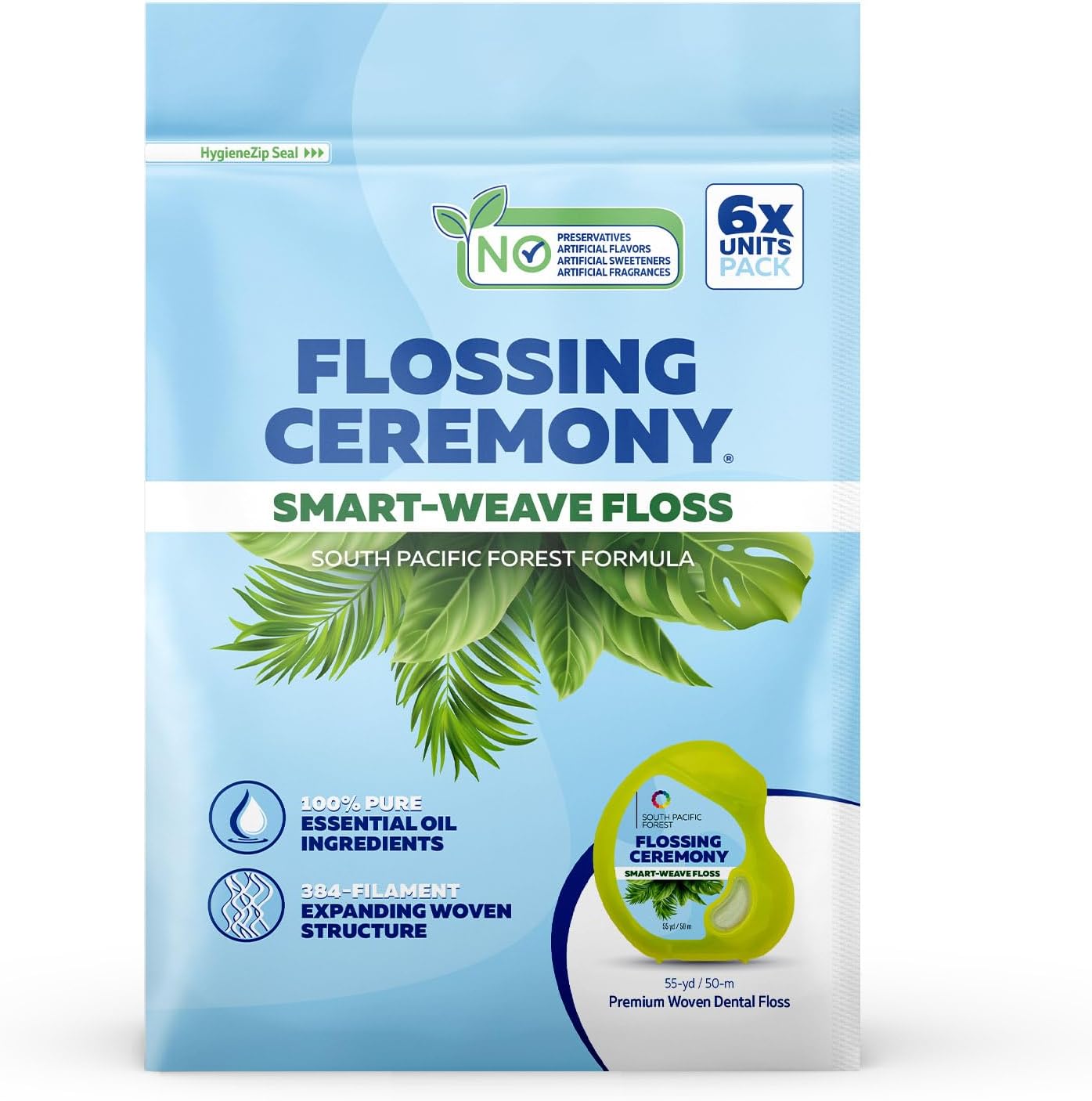 Expanding Woven Dental Floss - Vegan, Non-Toxic & PFAS Free | Eucalyptus & Manuka | 55 Yards x 6 Units