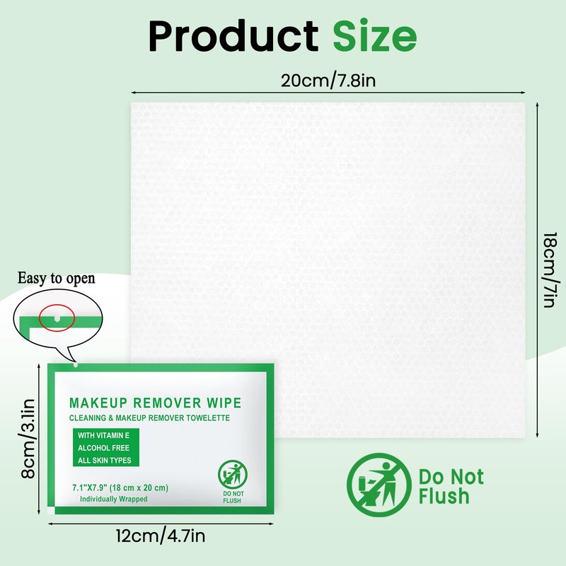 HAIFOTRVA Individual Makeup Remover Wipes Bulk - Pack of 200,Green Individually Wrapped Face Cleansing Wipes Travel Size for Mascara,Lipstick,Skin Care,Hotel Toiletries