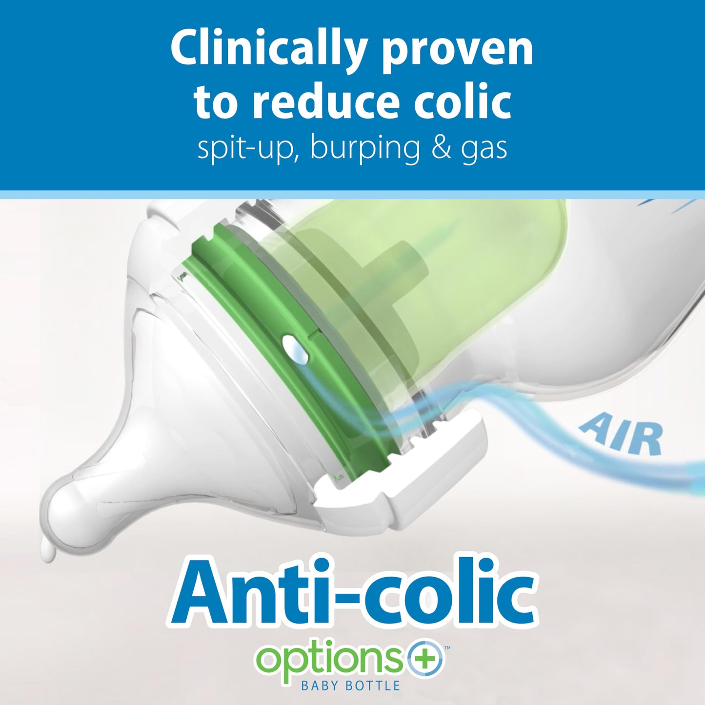 Dr. Brown's Natural Flow Anti-Colic Options+ Wide-Neck Baby Bottles 9 oz/270 mL, with Level 1 Slow Flow Nipple, 4 Count, 0m+
