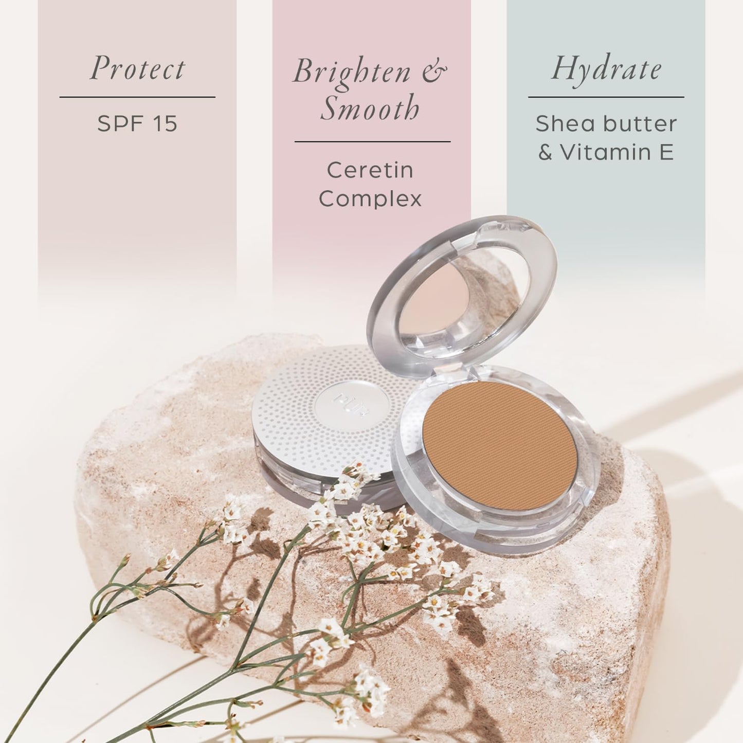 PUR Beauty 4-in-1 Pressed Mineral Makeup Powder Foundation with SPF 15 - Concealer & Finishing Compact Pressed Powder for Face - Buildable Medium to Full Coverage Foundation Powder (Tan)