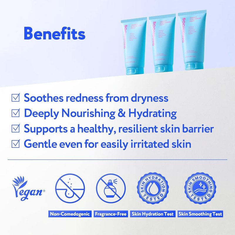 SOONDING Coconut Hydro Barrier Cream | Soothing & Barrier Repair Moisturizer with Panthenol, Ceramide & Squalane | Non-Greasy, Fragrance Free Capsule Cream Korean Skin Care (80ml / 2.7 fl oz)