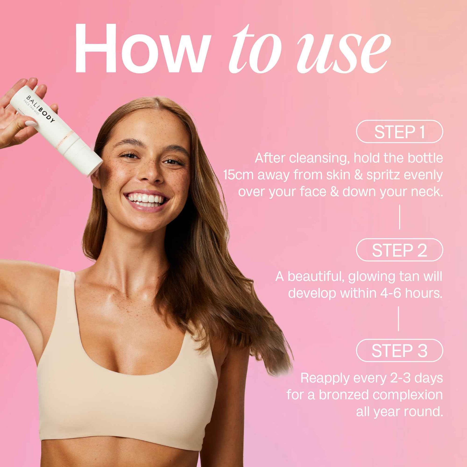 Bali Body Face Tan Mist - Dark Shade | Streak-Free, Fast Drying Facial Self Tanner | Hydrating Soothing Formula for All Skin Types | Vegan, Cruelty Free, Australian Made (70 ml/2.3 fl oz)