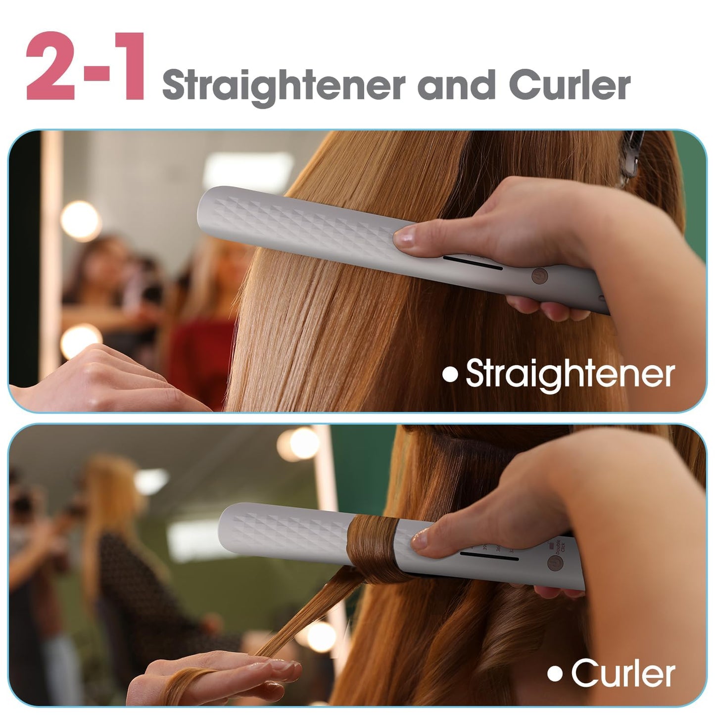 Quico Hair Straightener, 110-240V Global Travel Hair Straighteners for Women, 15s Fast Heating, Ceramic Negative Ion Flat Iron, Temp Memory, 320℉-450℉, Auto-Off, with Glove and Clips, Gift, Pink