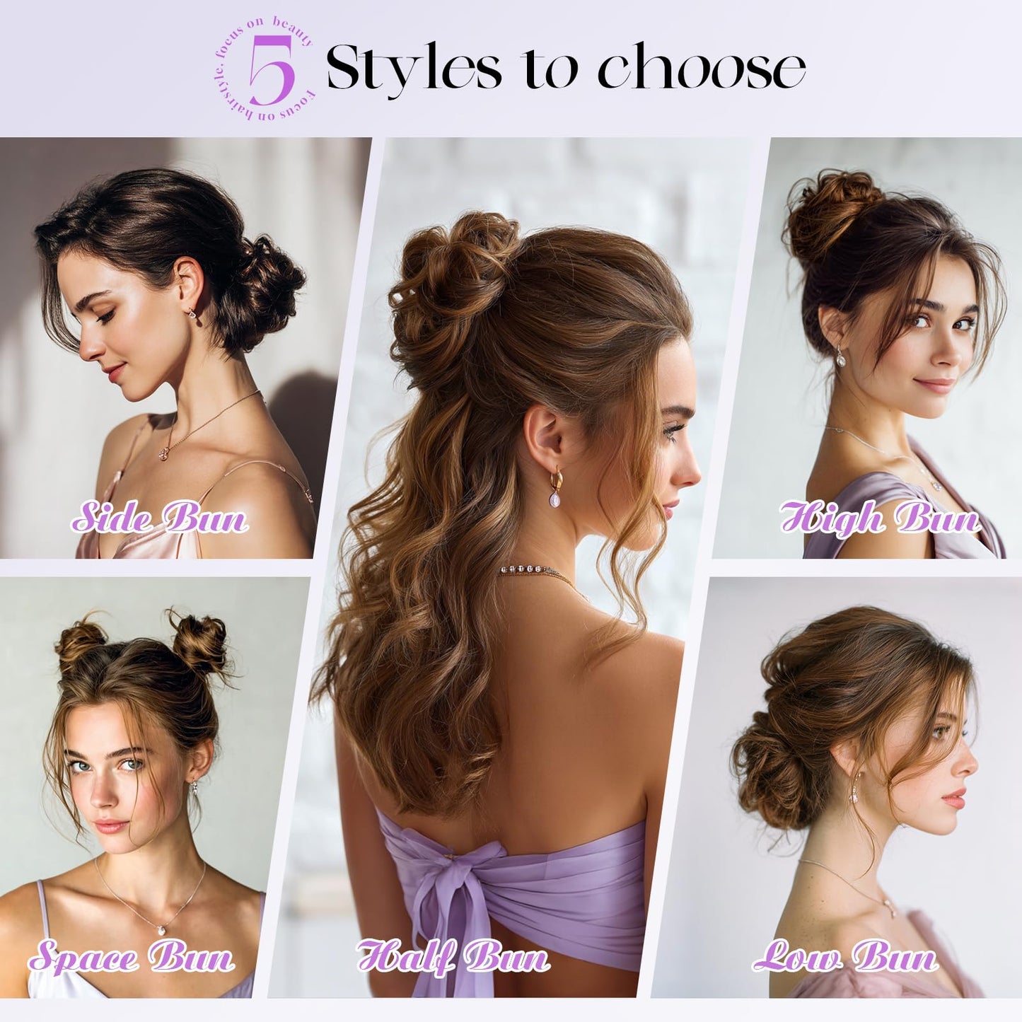 SOFEIYAN Human Hair Bun 100% Real Human Hair 16g Messy Bun Natural Tousled Stretchy Fluffy Donut Updo Elegant Chignon with Elastic Rubber Band Fake Bun Hair Piece for Women - Brown Mixed Light Blonde