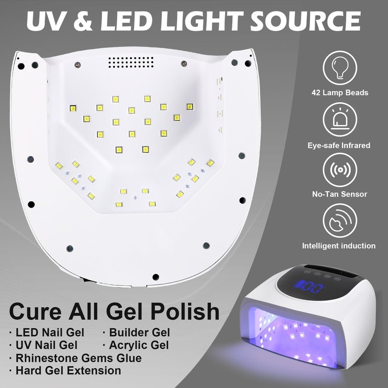 Linssy 96W UV LED Cordless Nail Lamp,Nail Dryer with 42 Beads,UV Light for Gel Nails Manicure for Fingernails & Toenails,Professional LED Nail Lamp for Salons with 4 Timer Settings and Smart Sensor