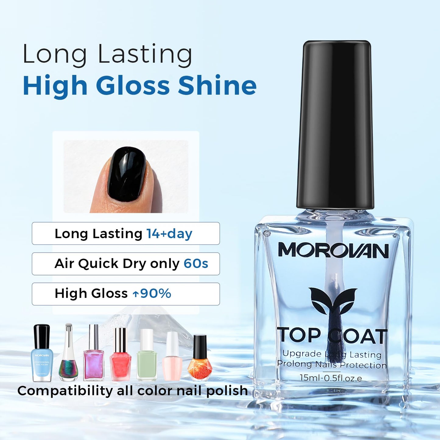 Morovan Top Coat Nail Polish: Clear Quick Dry High Glossy Nail Polish Shiny No Chip Long Lasting Air Dry Top Coat for Nail Art Manicure Salon Quality