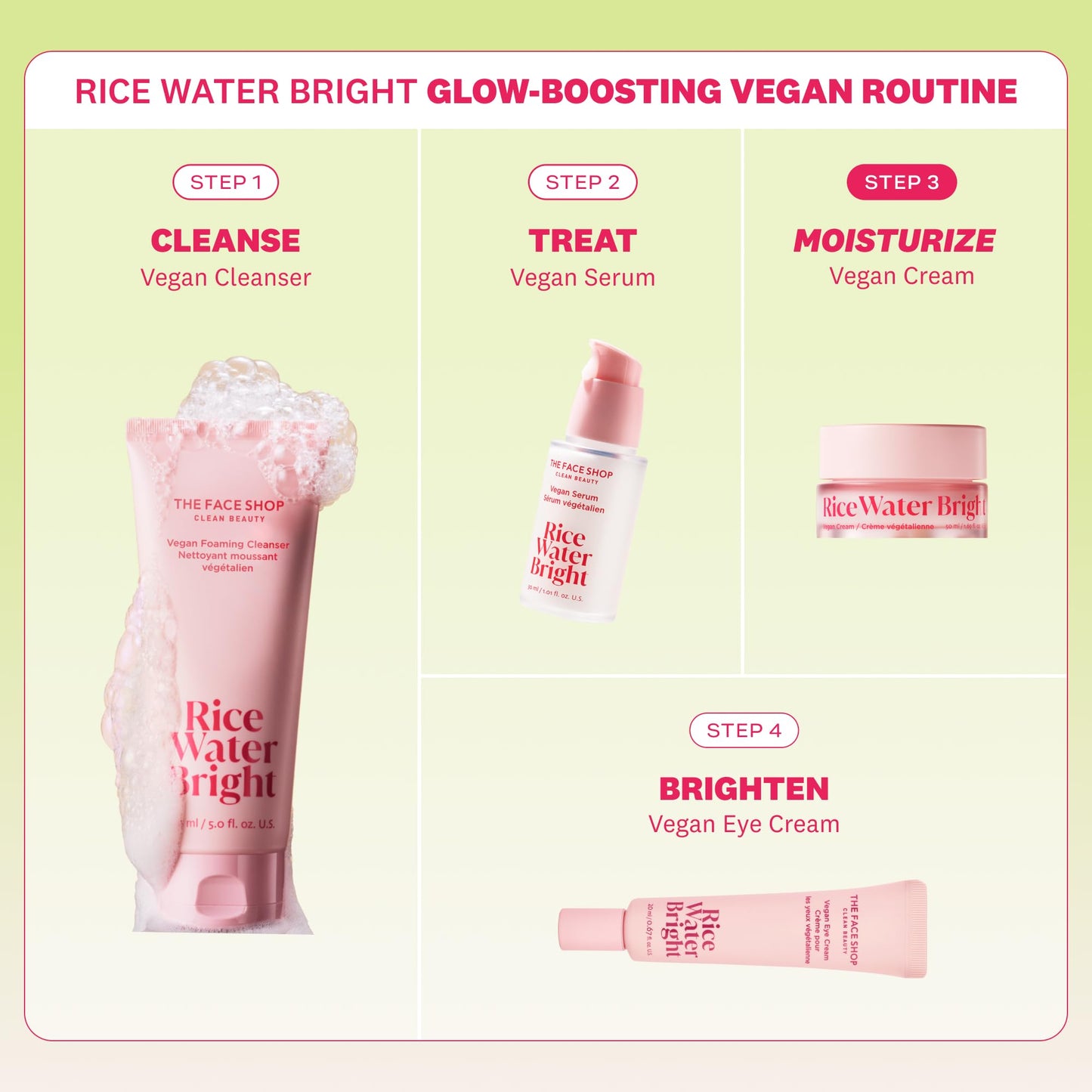 The Face Shop Rice Water Bright Vegan Cream - Instant Moisturization Quick-Absorbing Formula - Vegan, Brightening - Rice Water, Niacinamide, Hyaluronic Acid - Moisturizer Face Cream - Korean Skin Care