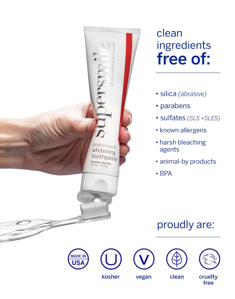 Supersmile Whitening Toothpaste with Fluoride - Clinically Proven to Whiten Teeth Up to 6 Shades, Strengthen Enamel - No Sensitivity, Icy Mint, 4.2 oz