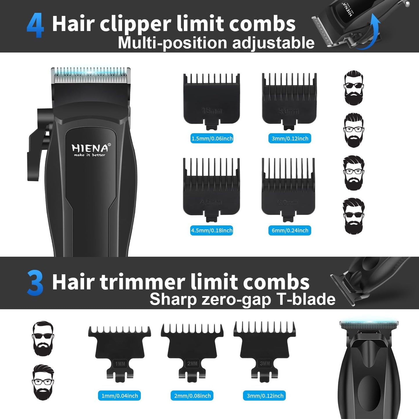Professional Hair Clippers for Men - Cordless T-Blade Beard & Hair Trimmer Set | LED Display, Ideal for Home & Barber Use