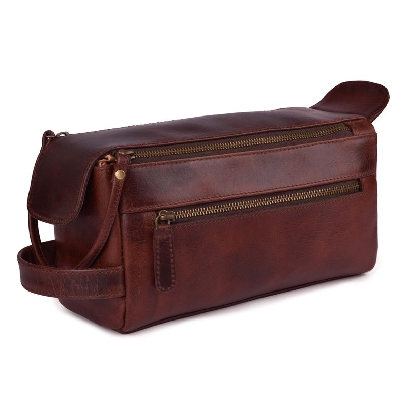 LEATHER VILLAGE Genuine Leather Travel Toiletry Bag - Water-Resistant Dopp Kit for Toiletries, Large Shaving Bag & Bathroom Organizer - Gift for Men & Women - Cherry Brown