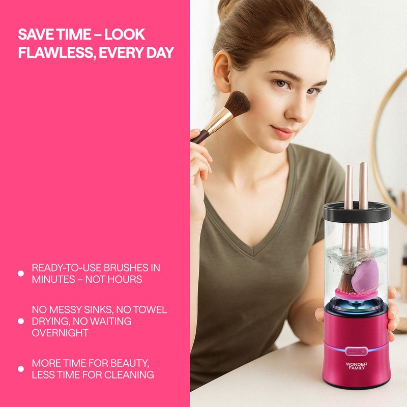 Electric Makeup Brush Cleaner – Automatic Brush Washer for Brushes & Sponges, USB Rechargeable Cleaning Machine with Silicone Disk, Portable Holder Stand (Pink) (Light Pink)