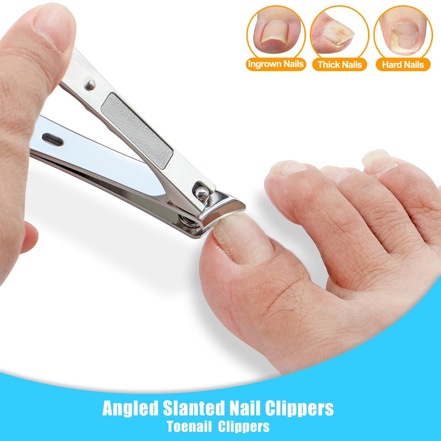 Slanted Angled Heavy Duty Nail Clippers for Thick Nails and Ingrown Nails - Large ToeNail Fingernail Clippers for Men, Seniors and Women - Professional Nail Clippers Set, Nail Cutter - Osinee