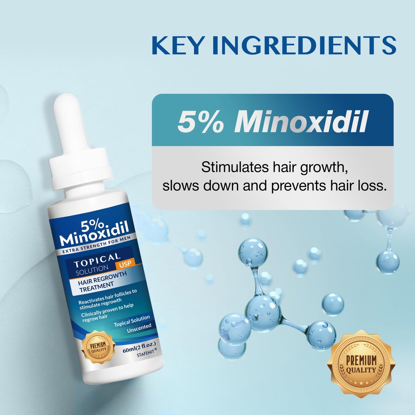 5% Minoxidil Hair Growth for Men and Women: Extra Strength Beard Regrowth Treatment Serum with Minoxidil and Biotin for Thinning Hair Loss to Grow Thicker Fuller 60ml 3 Bottles