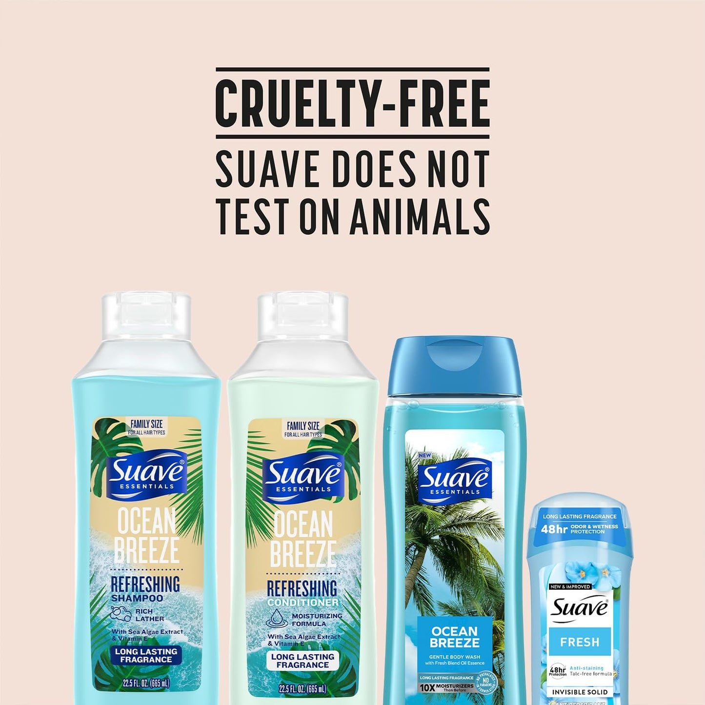 Suave Body Wash 2-Pack, Shampoo & Conditioner, Ocean Breeze + Fresh Antiperspirant Deodorant for Women (5 Piece Set)