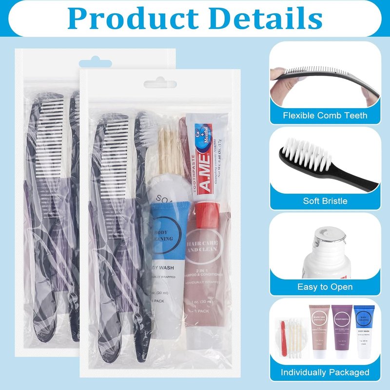Disposable Travel Toiletry Kits - Personal Hygiene Essentials for Men & Women | 7-in-1 Trial Size Set (20 Pack)