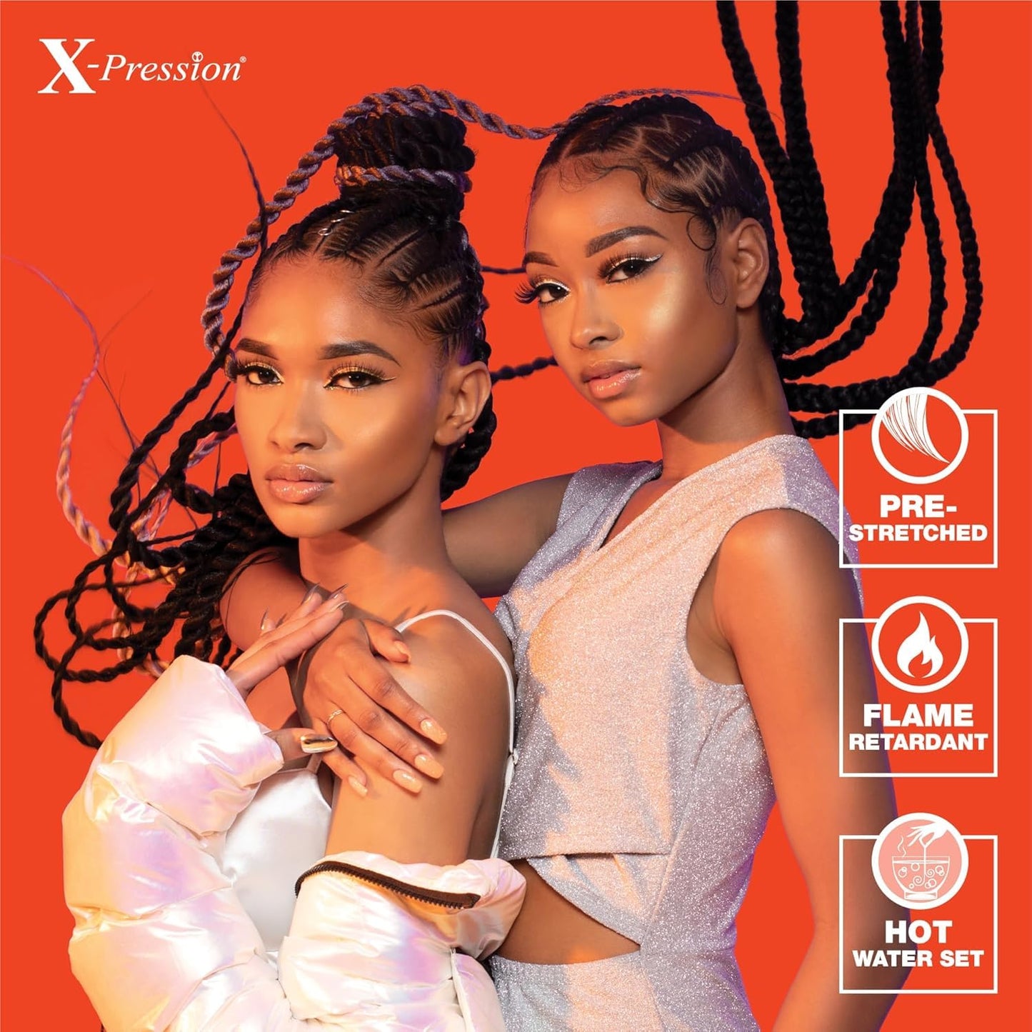 XPRESSION 3X Pre-Stretched Braids - 58 Inch Long, 5-Pack | Natural Black 1B