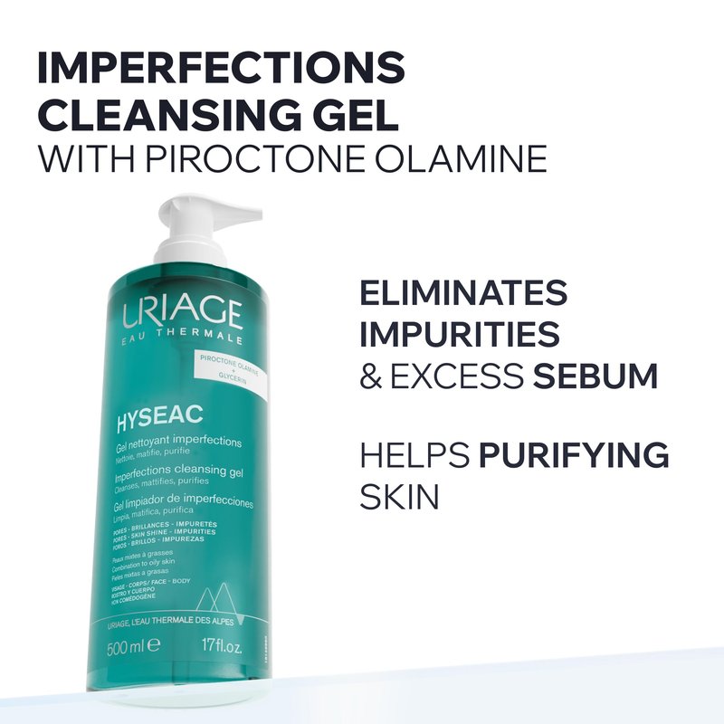 Uriage Hyseac Imperfections Cleansing Gel Face & Body, Suitable for Back Acne, Gently Cleanses & Purifies, Eliminates Excess Sebum, Combination to Oily Skin, Soap-free, Physiological pH