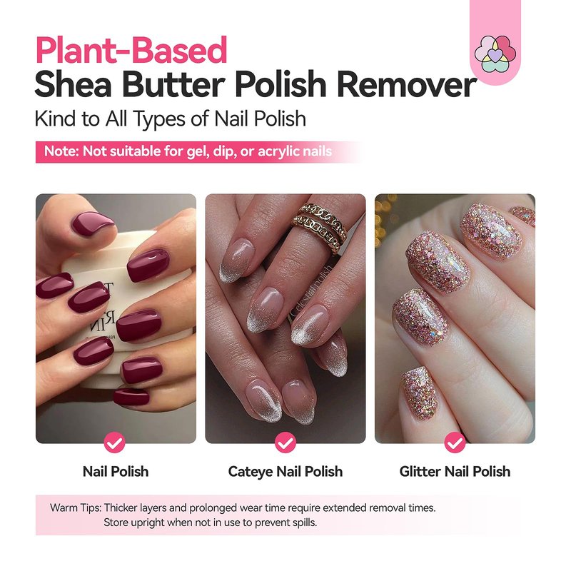 SAVILAND Nail Polish Remover: 200 ML Non-Acetone Non Drying Fingernail Polish Remover Shea Butter Nails Removal Rich in Castor Oil VE for Cateye Glitter Regular Nail Polish Home Salon Use