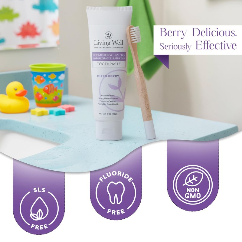 Kids Hydroxyapatite Toothpaste – Natural Mixed Berry – Fluoride-Free Remineralizing Toothpaste with PROtektin – Strengthens Enamel & Supports Oral Microbiome – 4 oz