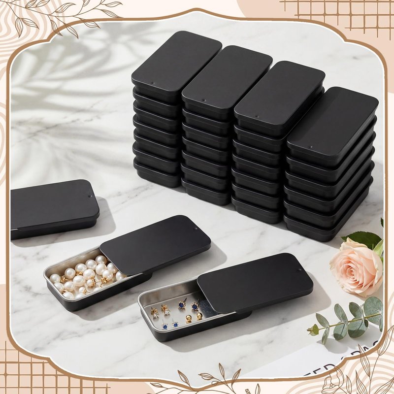 Norme 80 Pcs Rose Gold Slide Top Small Tins Containers Rectangular Cosmetics Metal Boxes Small Lip Balm Containers Metal Tins with Lids for Lip Balm Jewelry Crafts Pills,3.15 x 1.38 x 0.43"