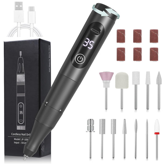 Professional Nail Drill Cordless, 35000RPM Touchscreen Portable Efile Nail Drill Kit with LCD Display for Manicure Pedicure Polishing, Foot Nail Grinder Electric Nail File Set for Home, Salon, Travel