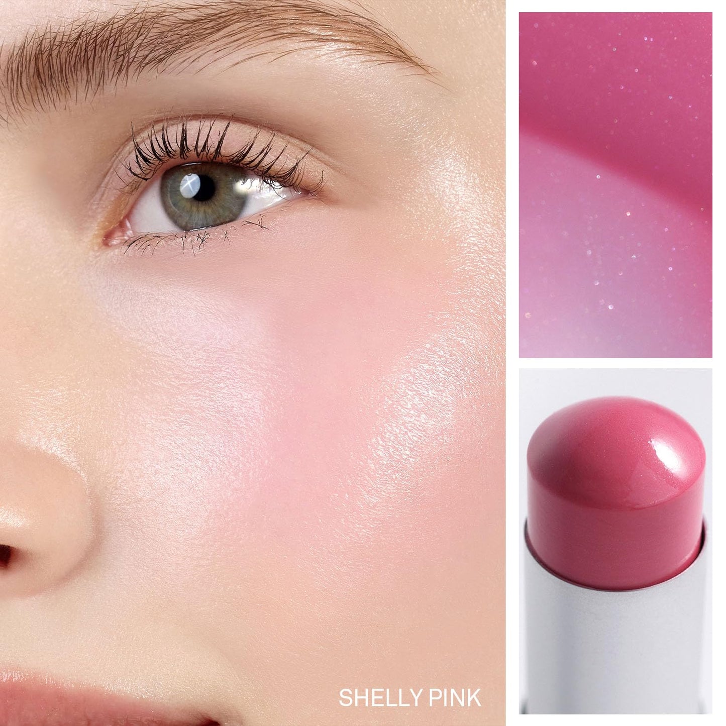 True Dimension Radiance Balm - Korean Glass Skin Highlighter & Blush | Natural Glowy Finish, 10g (Shelly Pink)