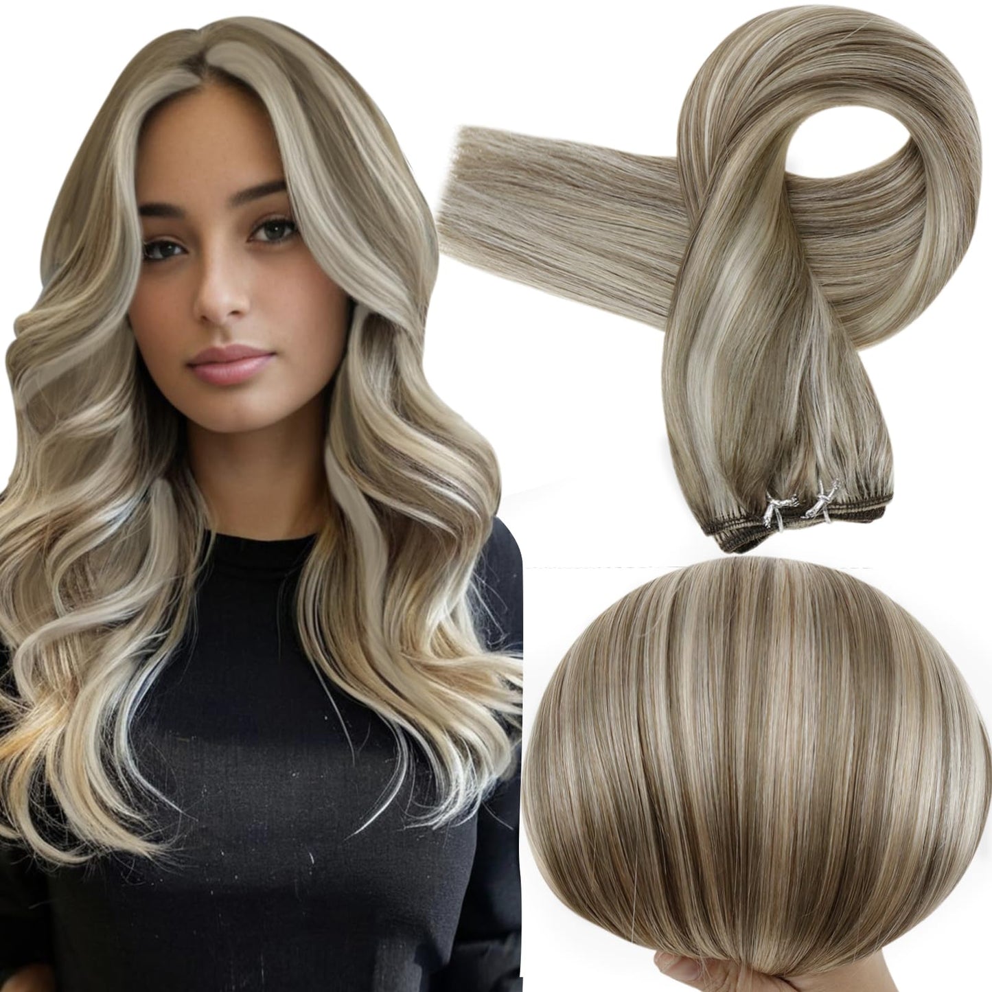 Full Shine Weft Hair Extensions 80G 12 Inch Ash Brown Blonde Remy Hair