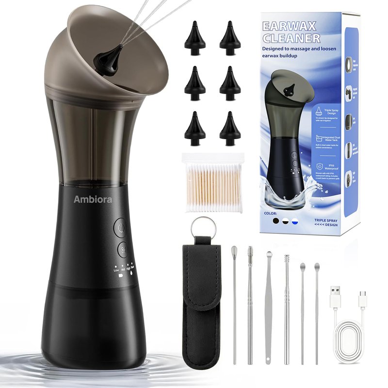 Ear Wax Removal with One-Piece Waste Tank, Ear Cleaner with Smart Temperature Sensor, Safe Silicone Edge, IPX7 & 6 Tips & 4 Modes, Christmas for Gifts for Dad Mom, Gifts for Men Women（Blue）