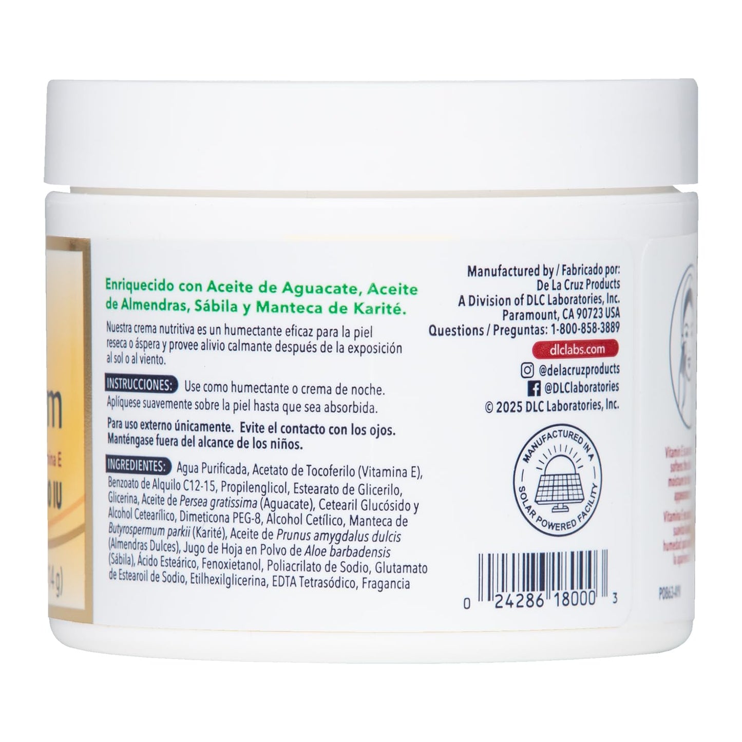 De La Cruz Vitamin E Cream Moisturizer for Face and Neck, 10,000 IU - Moisturizing Skin Care for All Skin Types - Made in USA - 4 OZ. (6 Pack)