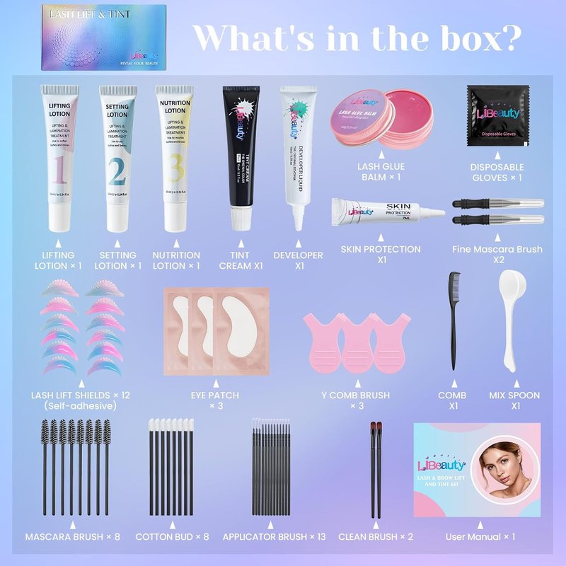Libeauty Lash Lift Kit - 4-in-1 Eyelash Perm & Brow Lamination Set | 15ml Black Coloring Cream, Easy DIY Tool