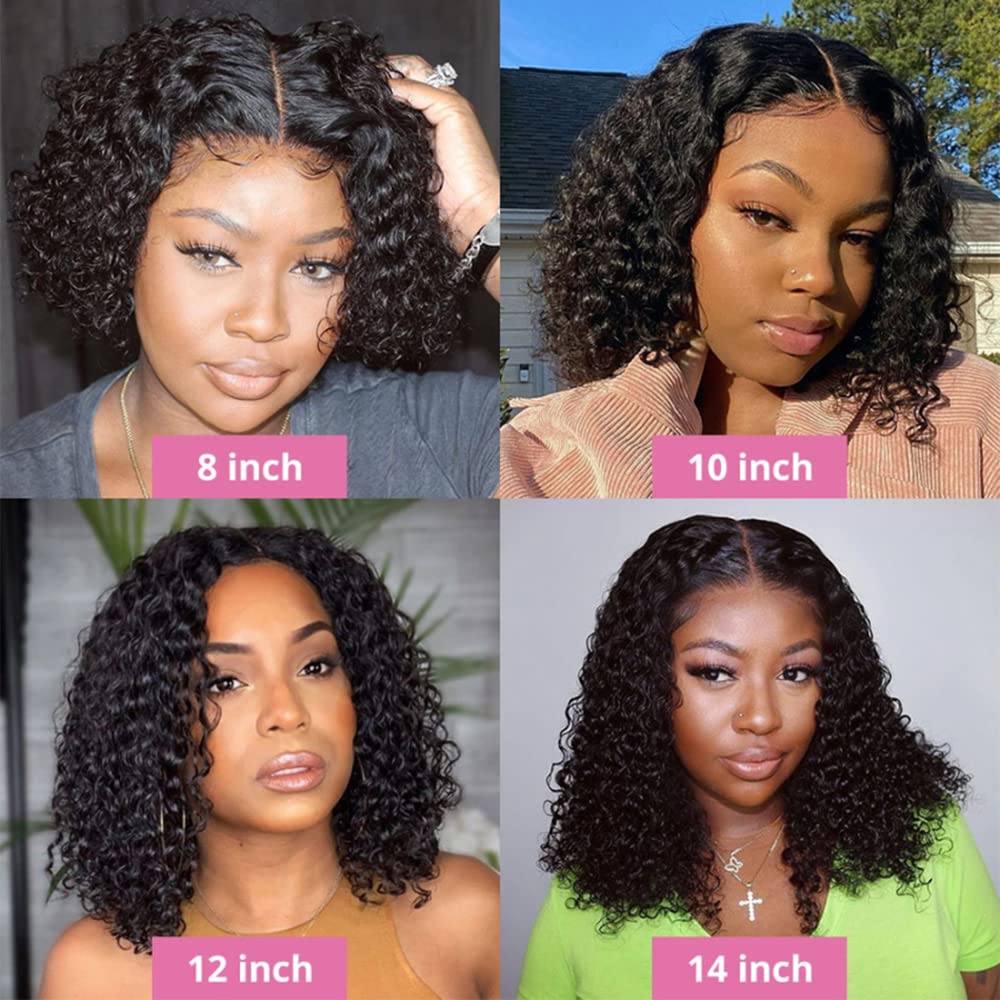 Jinhongze Curly Bob Wig Human Hair Deep Curly Wigs for Black Women 13x4 Lace Front Bob Wigs Human Hair Short Curly Bob Wig with Natural Hairline 10 Inch