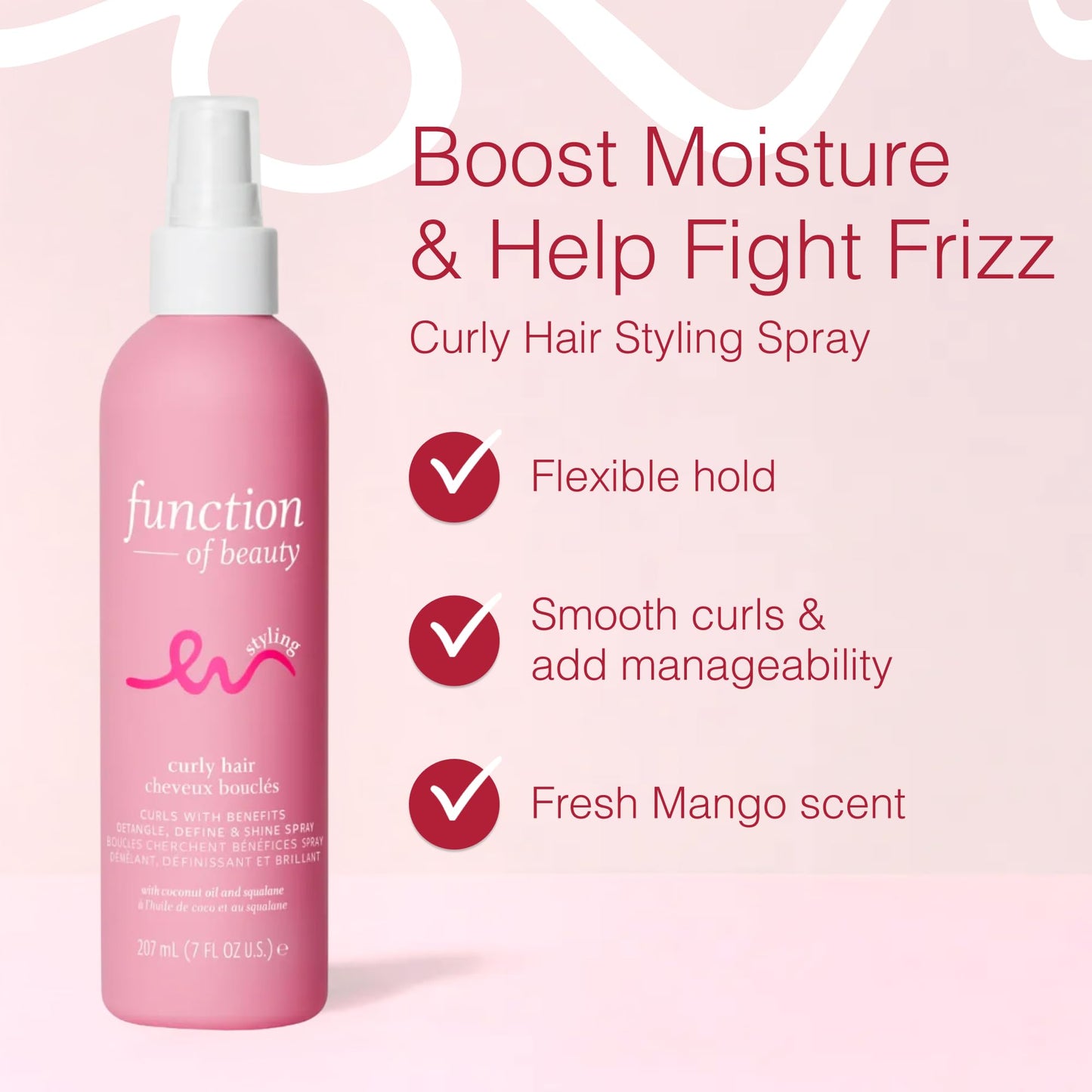 Function of Beauty Curly Hair Styling Spray - Anti-Frizz Curl Defining Styling Spray with Flexible Hold Detangles, Defines & Adds Shine - Lightweight Color-Safe & Sulfate-Free Hair Care Product