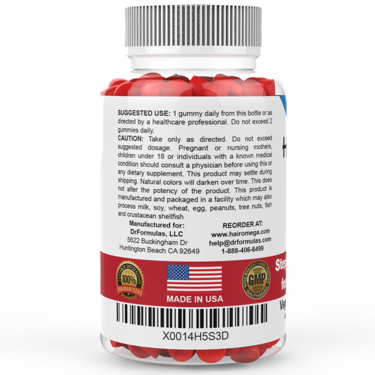 DrFormulas Hair Skin Nails Gummies Vitamins with Biotin by HairOmega | 5000 mcg Biotin Supplement for Hair Growth - Vegetarian Gummy (not Bears) for Men and Women, Made with Sugar not Corn Syrup