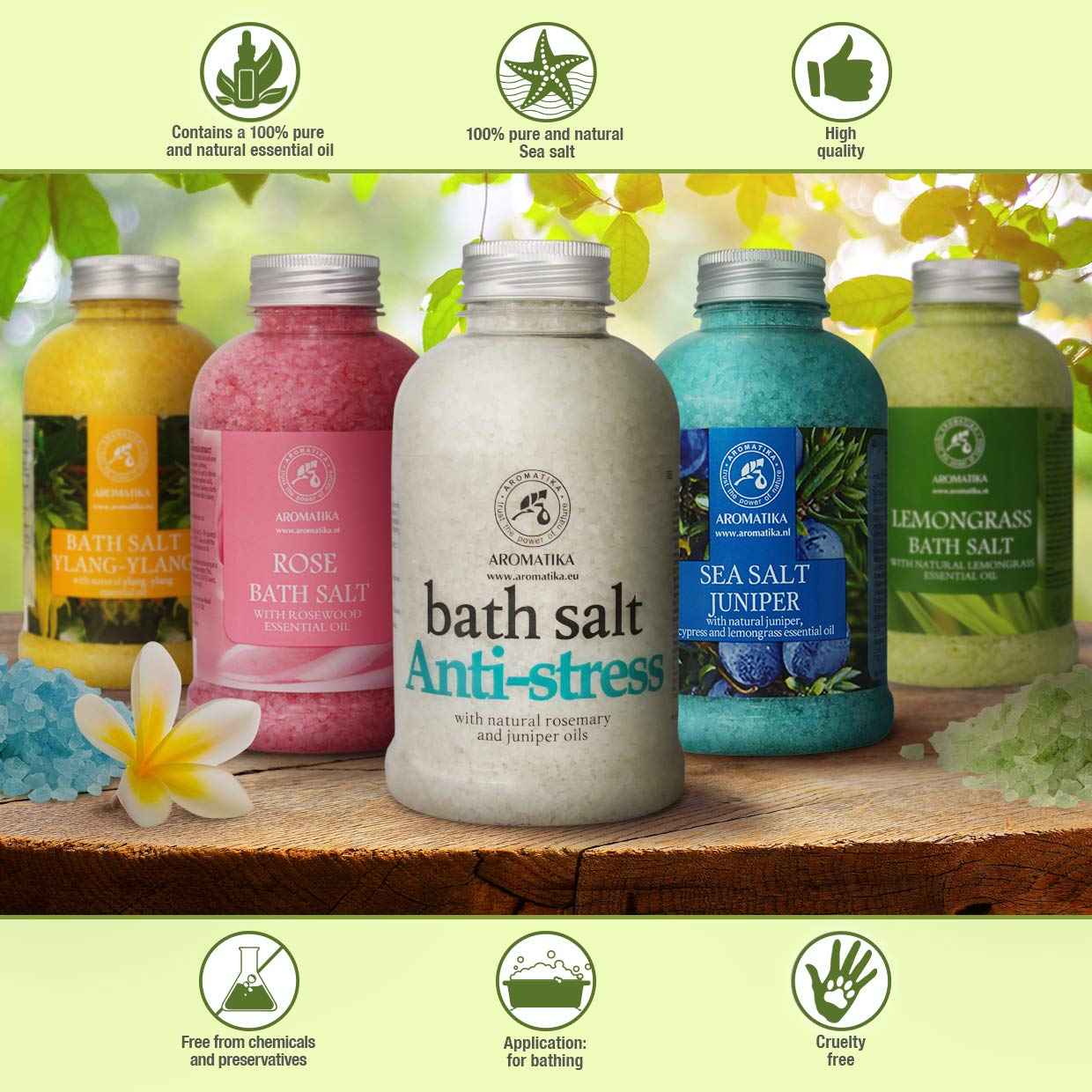 De-Stress Bath Salt 21.16 Oz w/Natural Rosemary & Juniper Oils - Natural Bath Sea Salts 600g - Best for Good Sleep - Relaxing - Calming - Body Care - Beauty - Aromatherapy