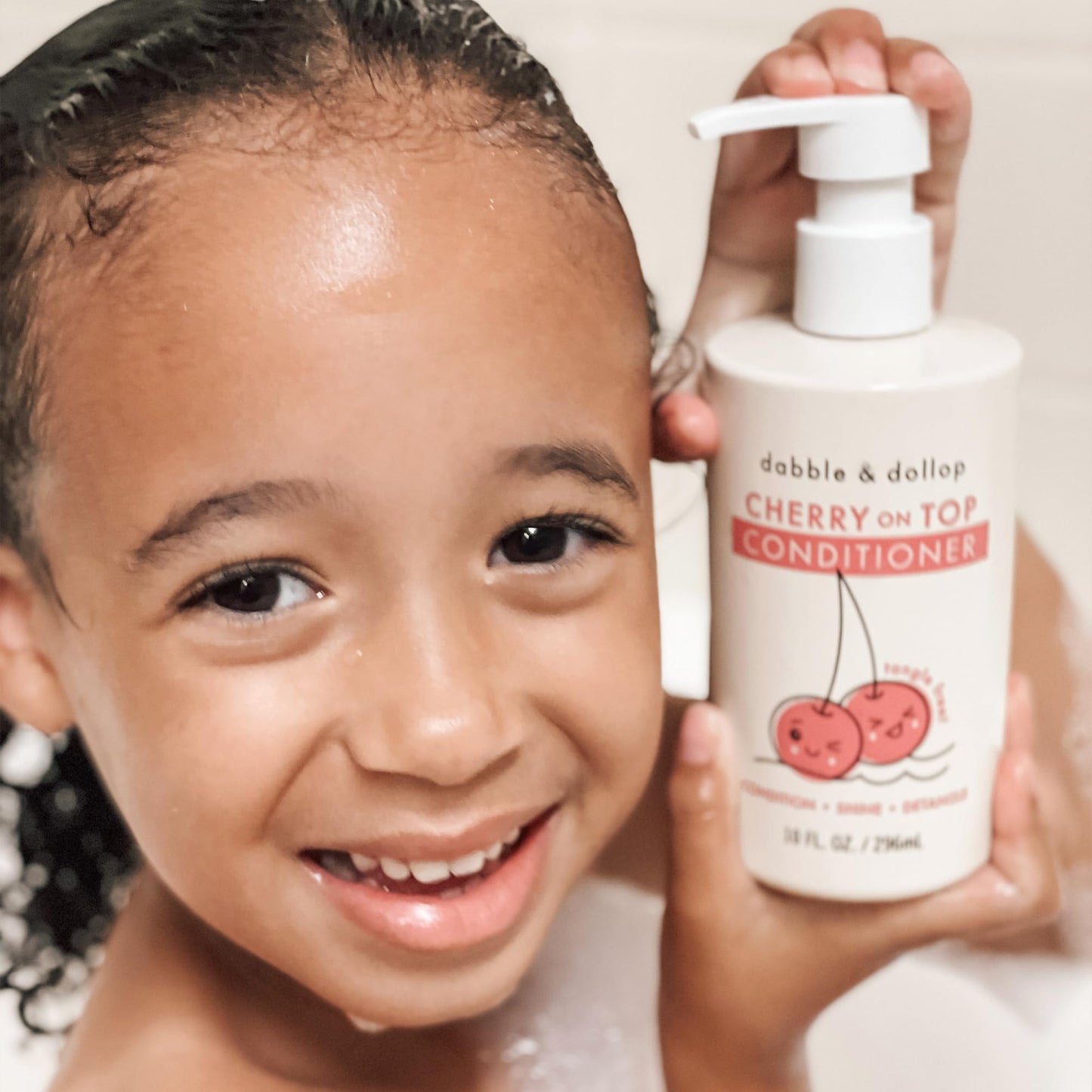 Dabble & Dollop Cherry on Top Kids Conditioner – Detangling Conditioner for Kids & Toddlers, Natural Origin, Non-Toxic, Vegan, Sulfate-Free Hair Conditioner for Soft, Smooth Hair (10 oz, Pack of 2)