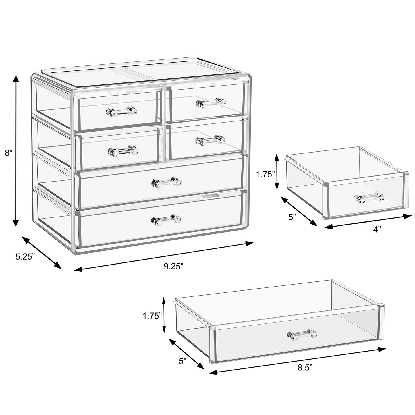 Sorbus Clear Makeup Organizer Display - Stylish Organization and Storage Case for Cosmetics, Jewelry & Hair Accessories - Space Saving Makeup Organizer for Vanity & Bathroom (2 Large, 4 Small Drawers)