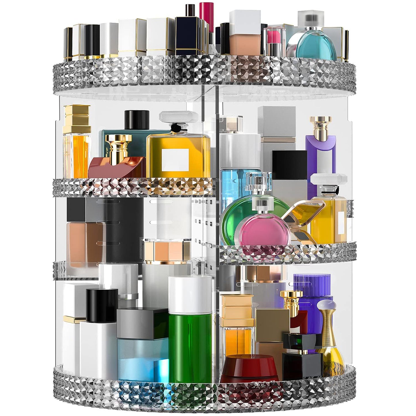 Rotating Makeup Organizer - Acrylic Cosmetic Storage with 7 Layers | Large Capacity for Brushes & Lipsticks - Gray