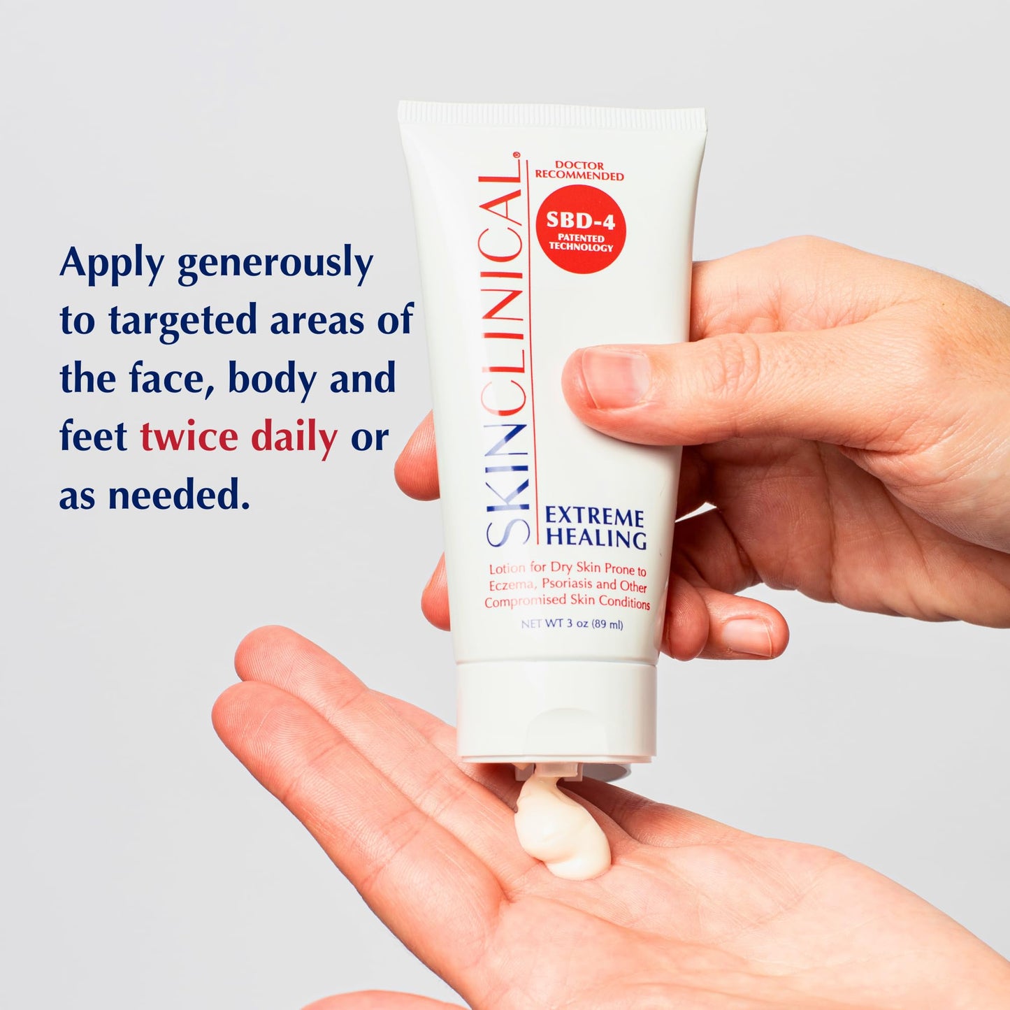 SkinClinical Extreme Healing, Non-Sticky, Fast-Absorbing Lotion For Dry Skin with Eczema and Psoriasis, Fragrance Free Lotion with Patented Ingredient SBD-4, Soothing Relief for Hand and Body, 3 Oz