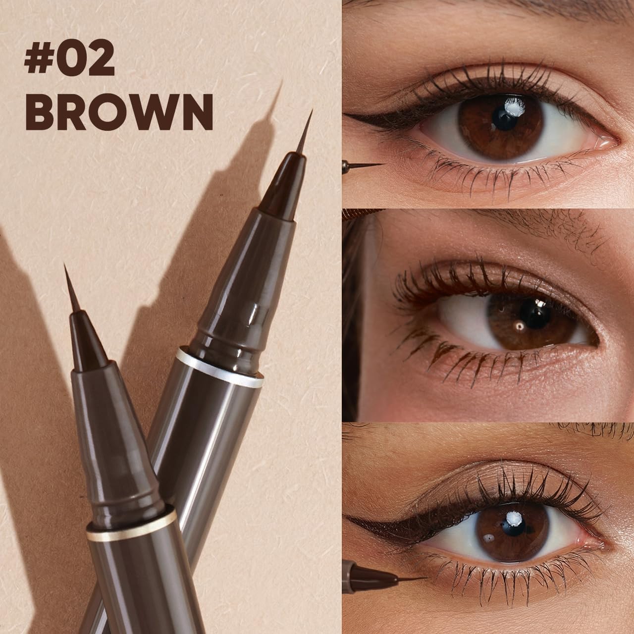 JUDYDOLL Ultra-Fine Liquid Eyeliner-Precision Tip for Wing Line, Smudge-Proof, Quick-Drying, Waterproof, Easy to Get Inner Corner Lined, Hooded Eyes-Friendly (#2 Deep Brown)