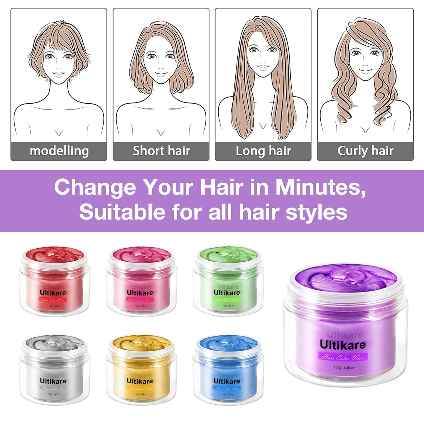 Temporary Hair Color for Kids, Ultikare Orange Hair Dye Washable Natural Hair Wax Color Chalk Mud Cream DIY Hairstyle Clay For Dark Hair Halloween, Cosplay, Party, Christmas Gift Girls 3.4 Fl Oz