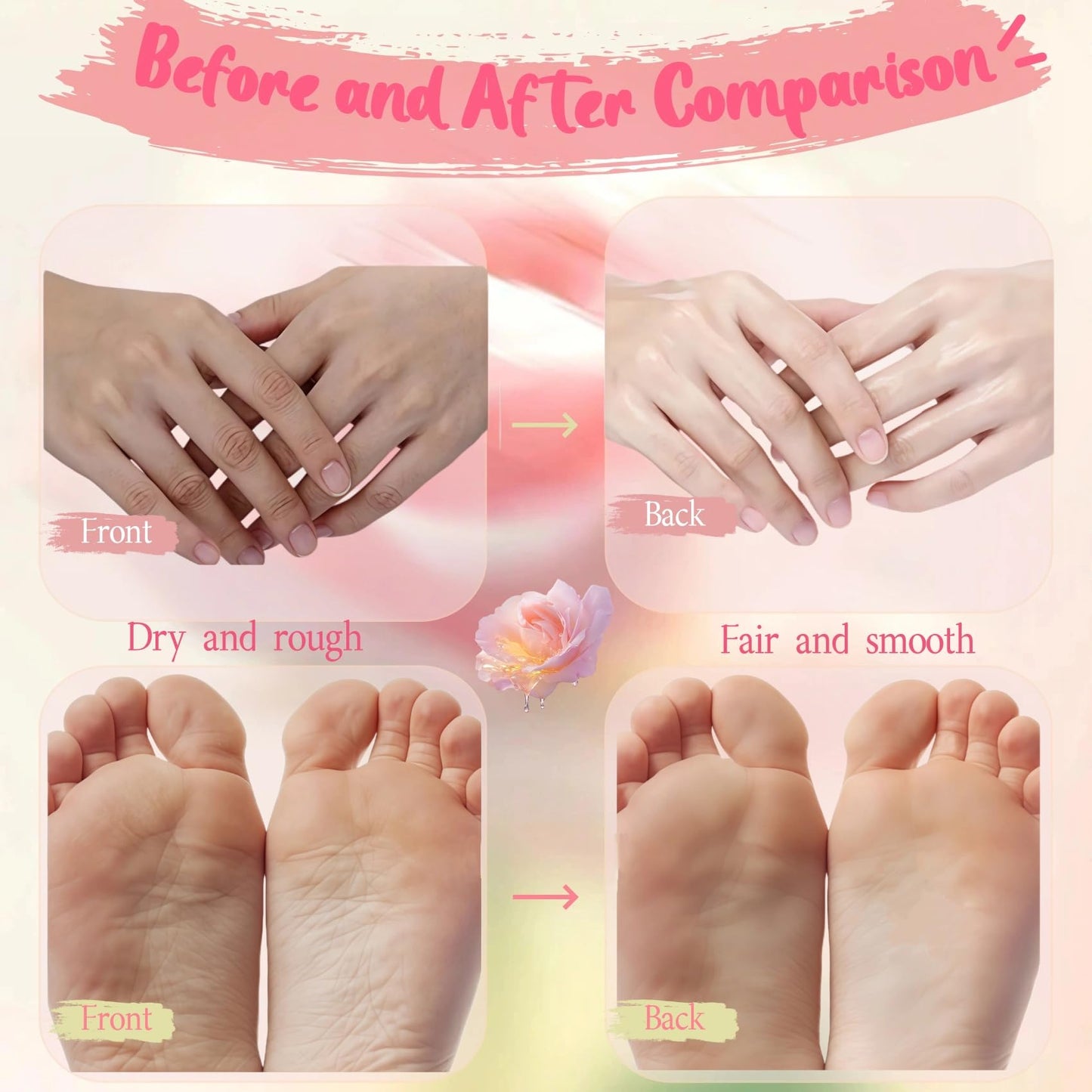 4 Pairs Paraffin Wax Gloves & Socks Set，Spa and Home Paraffin Wax for Hand and feet，Rose