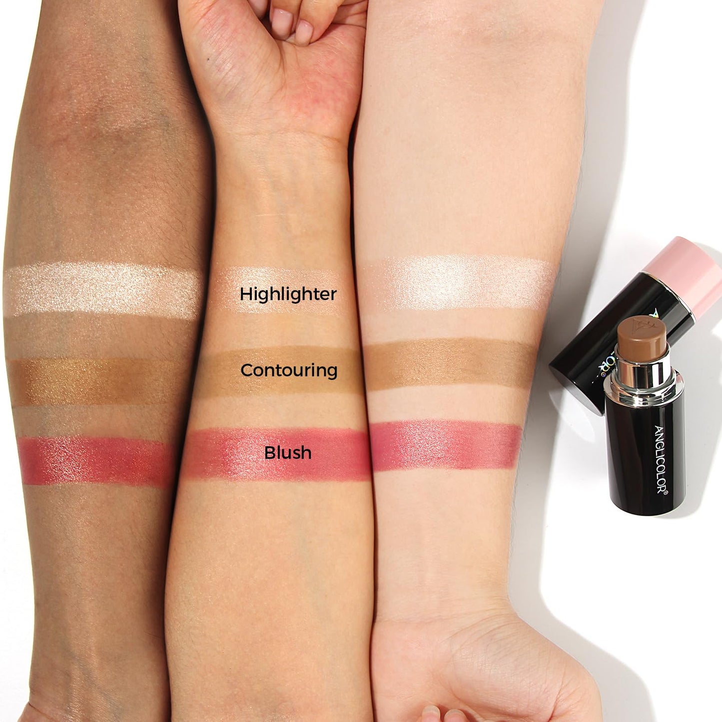 3PC Anglicolor Highlighter Long Lasting,Contour Stick Makeup Naturally,Blush Makeup Smoothing,High Color Rendering,Easy To Mix,Vegan & Cruelty-Fre (3PC)
