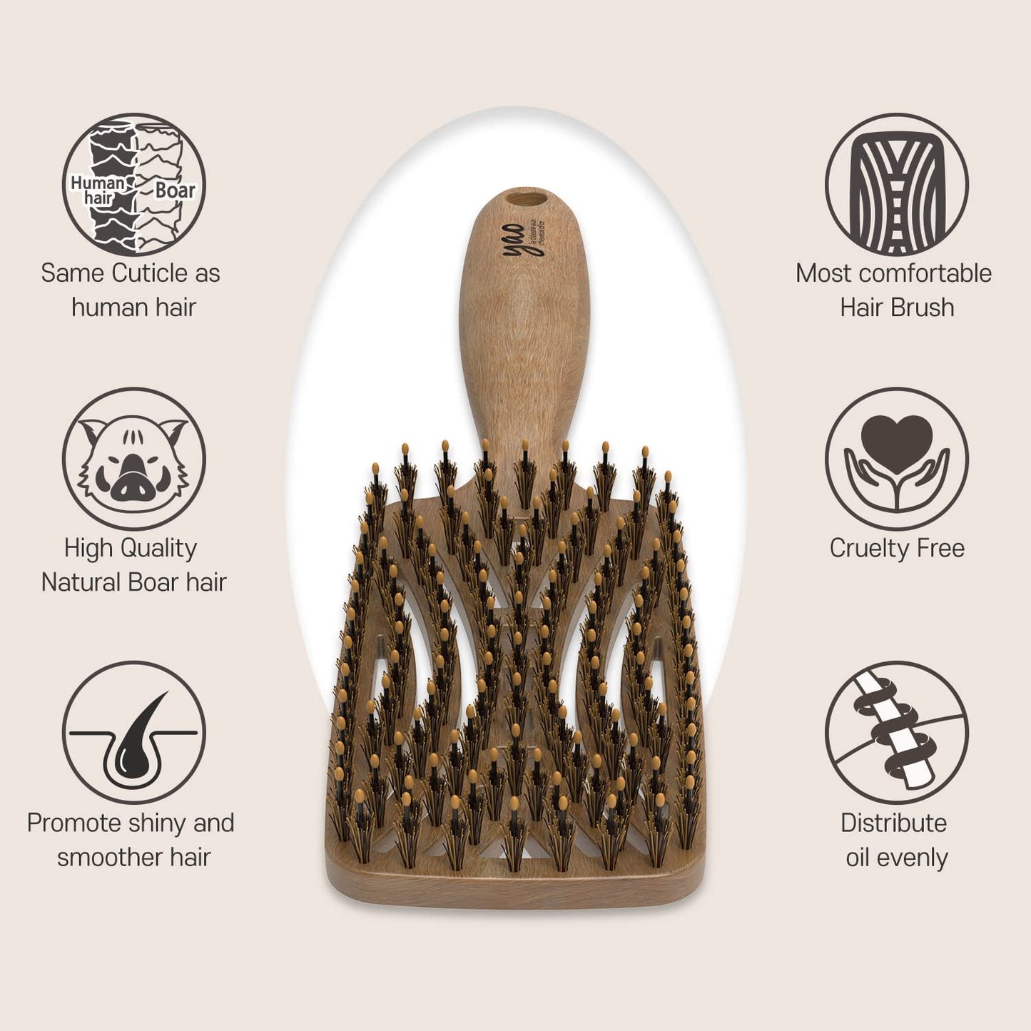 Yao Boar Bristle Hair Brush - Ventilated Thick & Curly Hair Detangler for Women & Kids, Shiny & Textured Hair