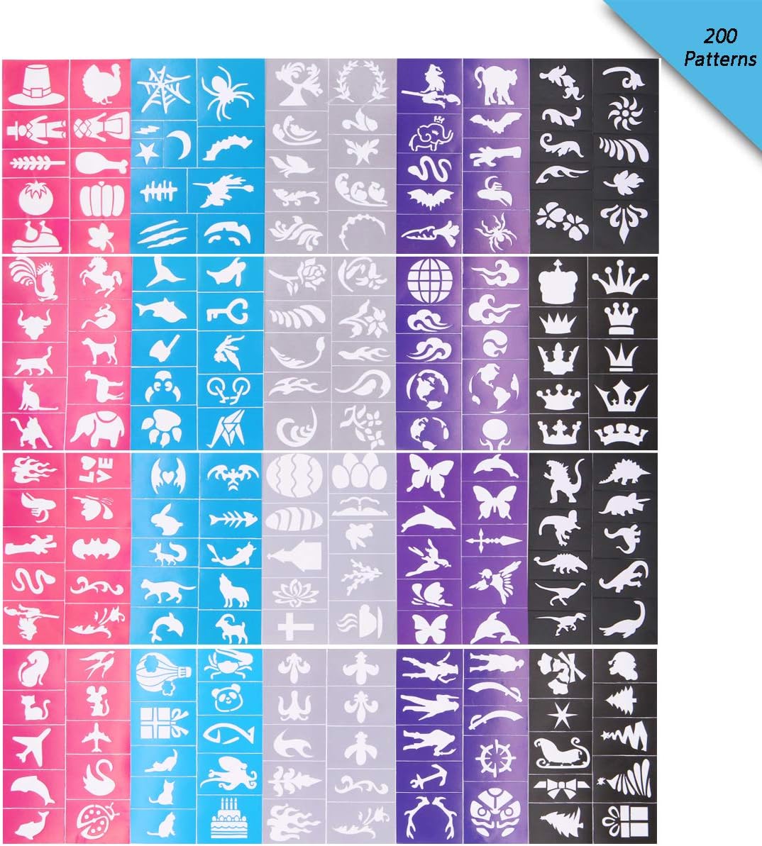 Reusable Face and Body Paint Stencils Kit | Glitter Temporary Tattoo Designs for Kids' Parties & Events