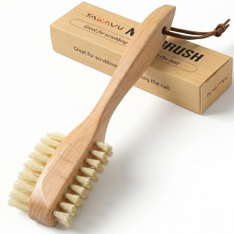 Takavu Nail Brush, Pure Boar Bristles, Natural Wood Handle, Nail Cleaning Brush for Scrubbing Fingernail Toenail Hand Feet, Dual Sided for Regular Manicure Nail Care Hygiene
