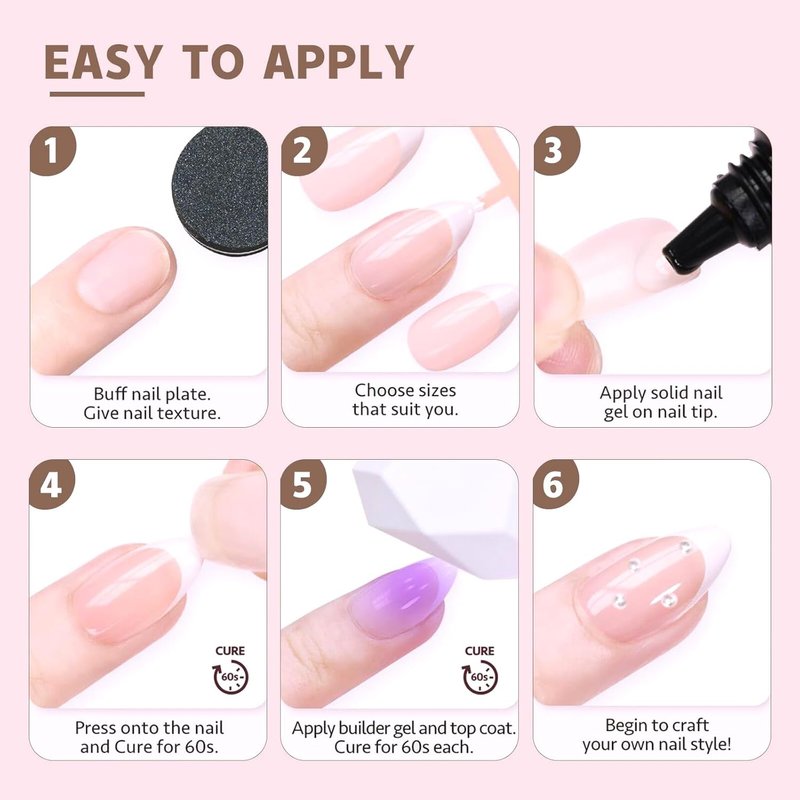 Press On Nails - 24 Pcs Long Kawaii Light Pink Gel Nails for DIY Manicure | Perfect for Girls