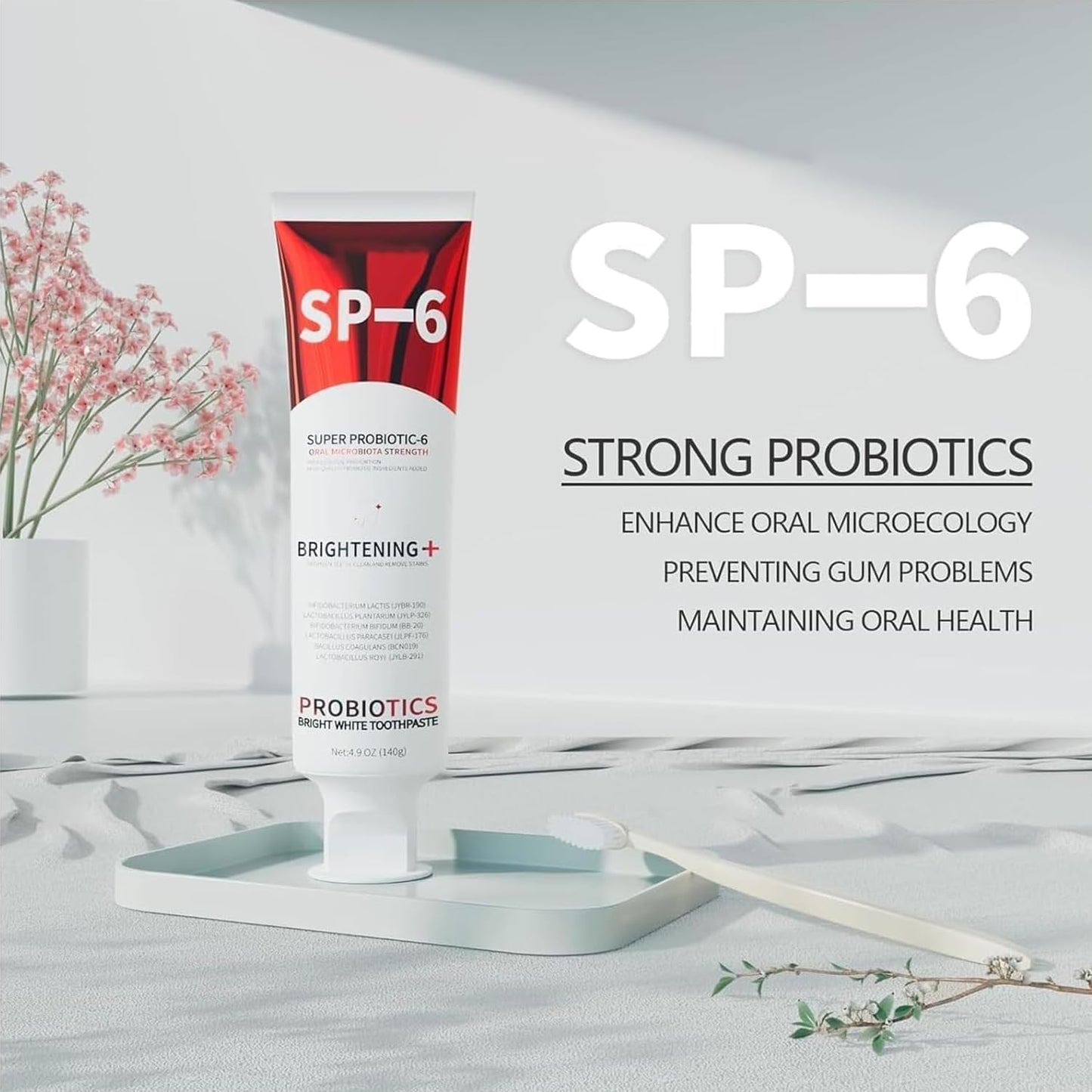 3PCS SP-6 Probiotic Whitening Toothpaste, Enhanced Formula with 6 Probiotics for Teeth Whitening and Gum Health, Enamel-Safe, Fluoride-Free, Fresh Mint Flavor, Ultra whitening and Fresh Breath