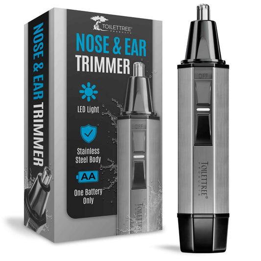 ToiletTree Products Nose Hair Trimmer with LED Light - Stainless Steel, Heavy-Duty Casing - Ear & Nose Hair Trimmer - Men's Grooming Trimmer for Beard, Eyebrows, and Ears