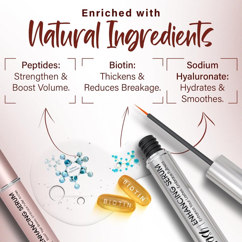 Herbishh Eyelash & Eyebrow Groth Serum Combo for Women & Men (0.135 fl. oz Each), Peptide Infused Lash Enhancing Treatment & Brow Conditioner, Fuller-Looking Lashes & Brows, Safe for Lash Extension
